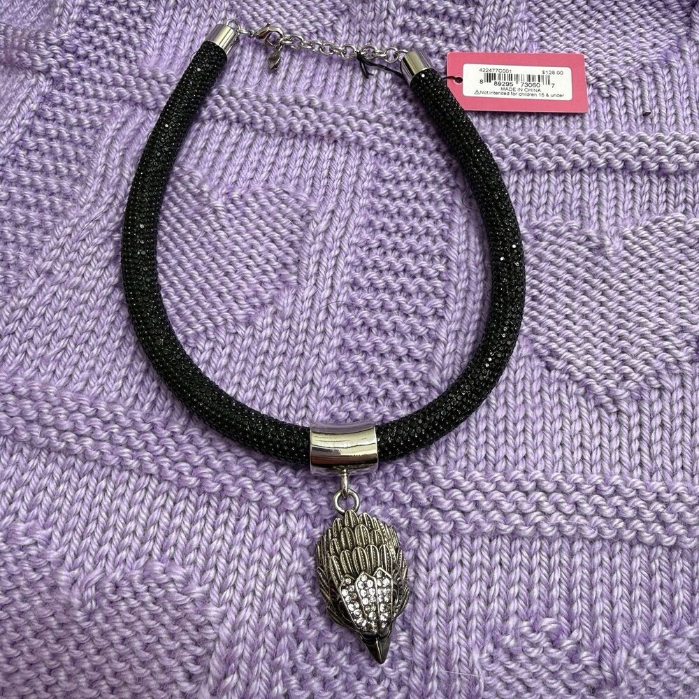 Kurt Geiger London Goth Shimmer Mesh Rope Eagle Collar Necklace Pavé Crystals